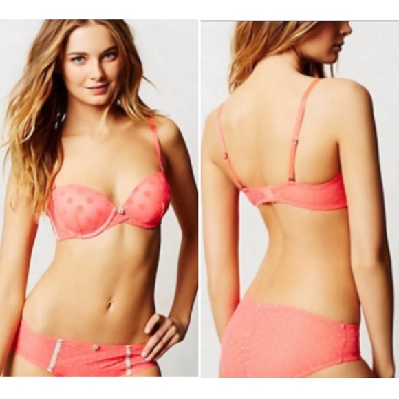 Anthropologie By Eloise Neon Pink Coral Mesh Swiss Dot Converible Strap Bra 34C - Picture 4 of 16